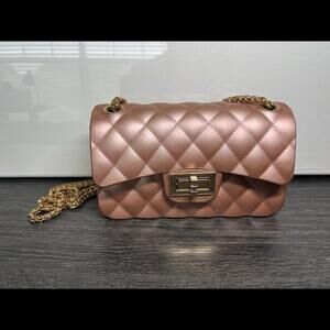 Jelly Mini Crossbody Gold Chain PVC Quilt Pattern Front Flap Purse Pearl Rose